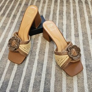 C.C. Shoes Brown & Cream Braided Buckle Block Heel Mules